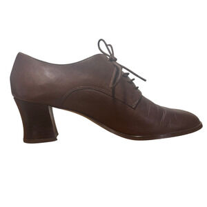 Caravelle Oxford Shoe Women 8 Brown Vintage Retro Curved Heel Career Leather
